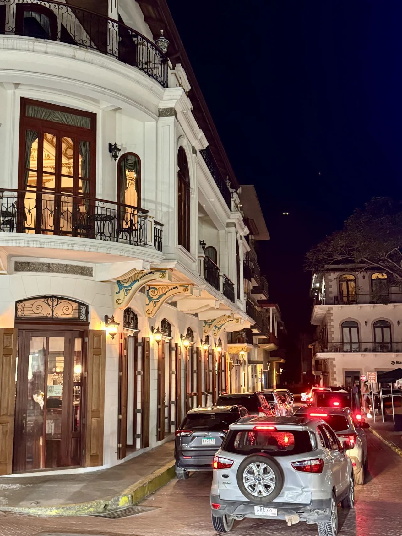 Historic buildings and an evening street in Panama City